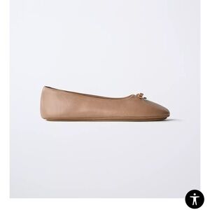 Zara pinkish nude leather flats with bow worn once